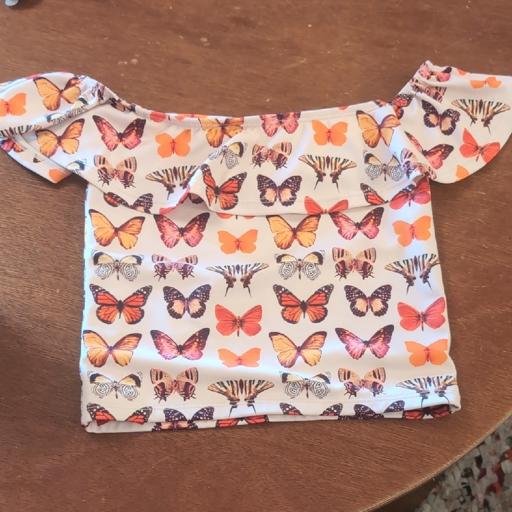 Butterfly Print Off-Shoulder Top